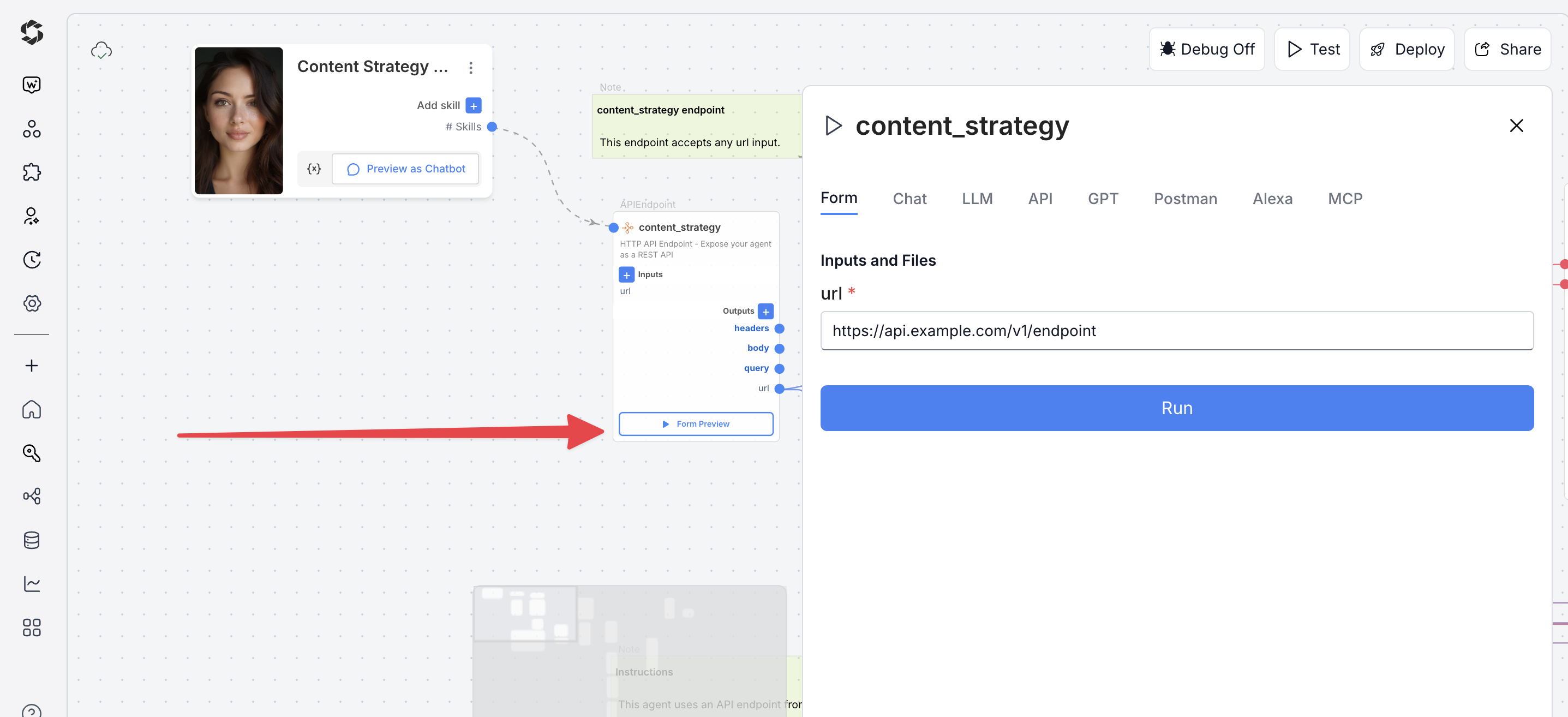 Testing Content Strategy Generator Agent from Form Preview